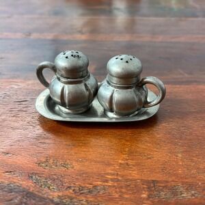 Vintage Pewter Salt Pepper Shakers Set‎ with Tray National Silver Co
